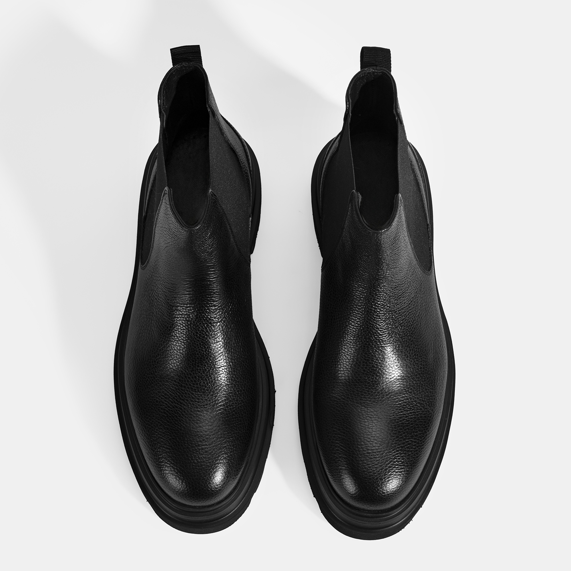 Erkek Siyah Lastik Detaylı Deri Bot