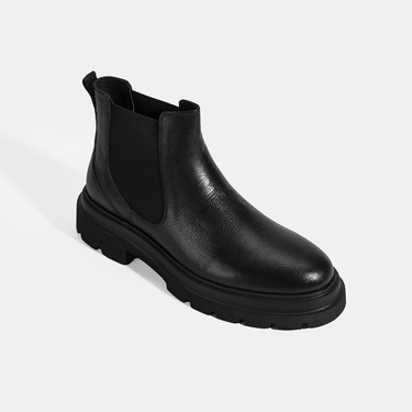  Erkek Siyah Lastik Detaylı Deri Bot