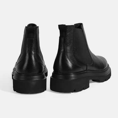  Erkek Siyah Lastik Detaylı Deri Bot