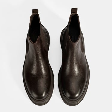  Erkek Kahve Lastik Detaylı Deri Bot