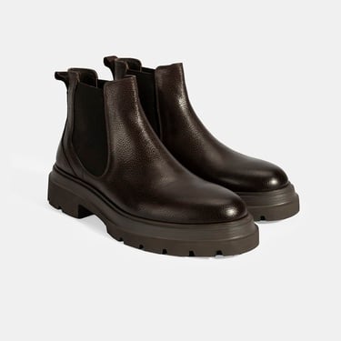  Erkek Kahve Lastik Detaylı Deri Bot