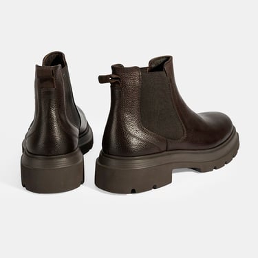  Erkek Kahve Lastik Detaylı Deri Bot