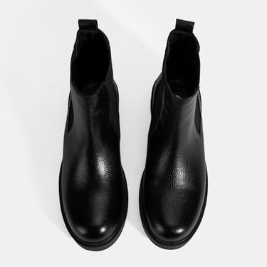  Kadın Siyah Lastik Detaylı Deri Bot