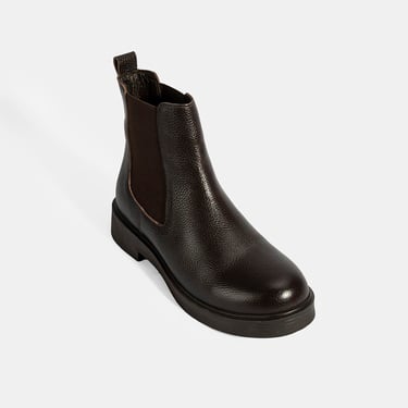  Kadın Kahve Lastik Detaylı Deri Bot