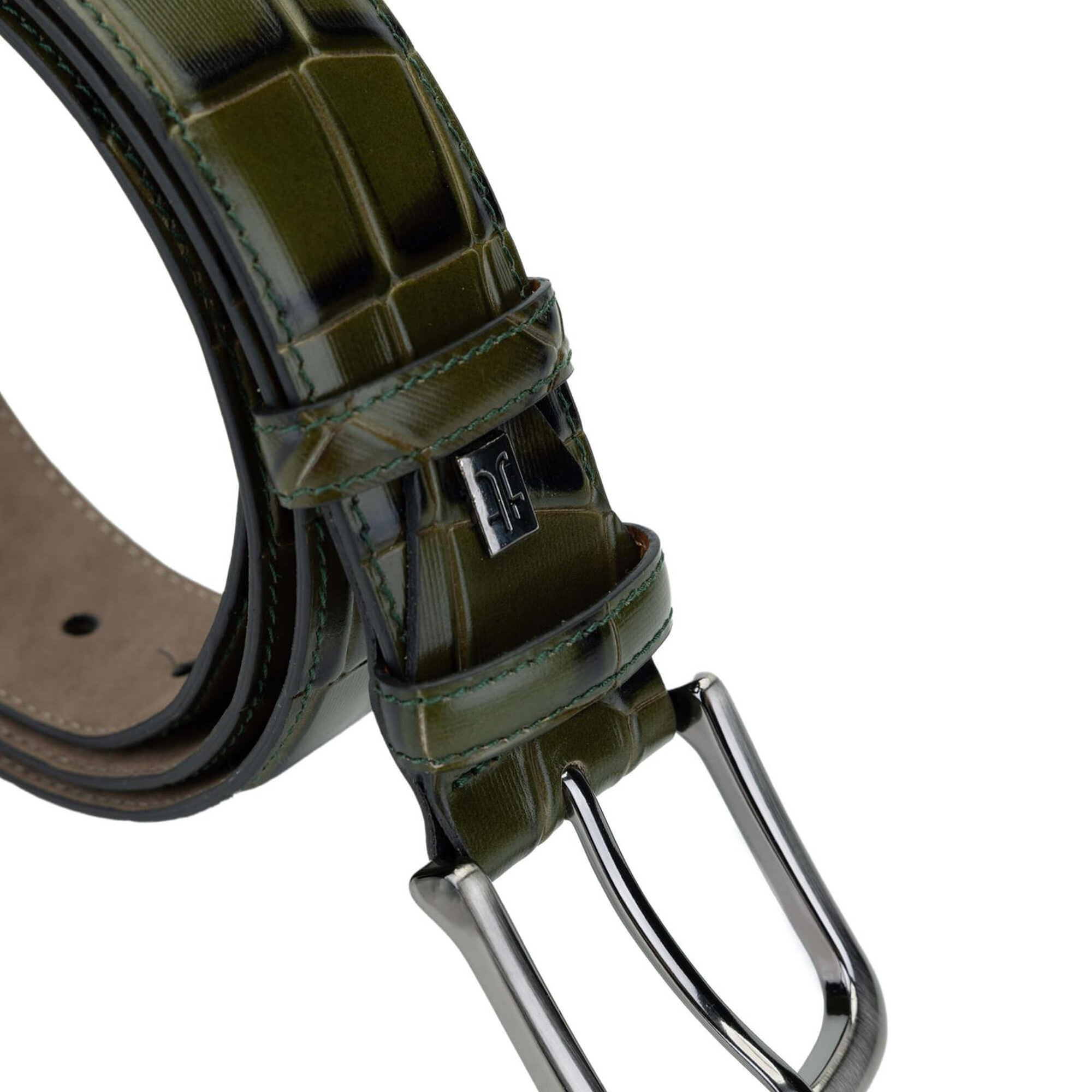 Tamer Tanca Erkek Hakiki Deri Yeşil Kroko Spor Kemer