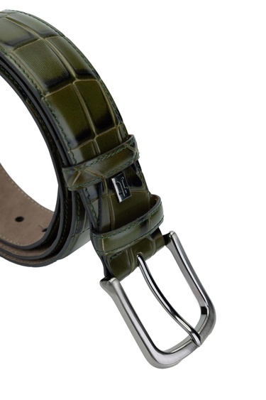  Tamer Tanca Erkek Hakiki Deri Yeşil Kroko Spor Kemer
