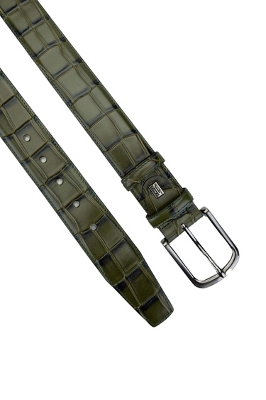  Tamer Tanca Erkek Hakiki Deri Yeşil Kroko Spor Kemer