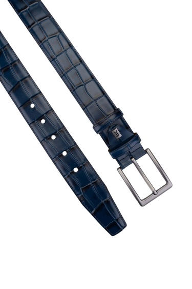  Tamer Tanca Erkek Hakiki Deri Lacivert Kroko Spor Kemer