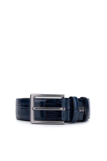  Tamer Tanca Erkek Hakiki Deri Lacivert Kroko Spor Kemer