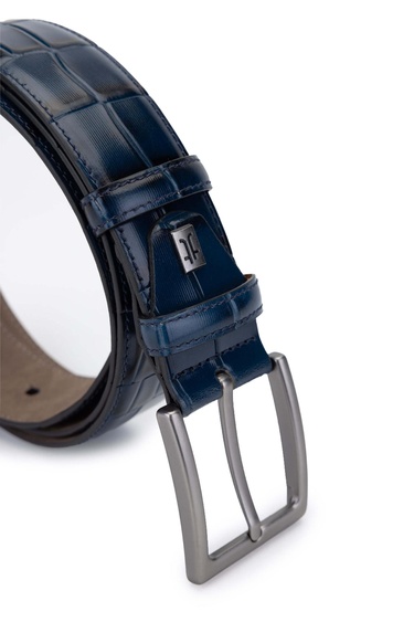  Tamer Tanca Erkek Hakiki Deri Lacivert Kroko Spor Kemer