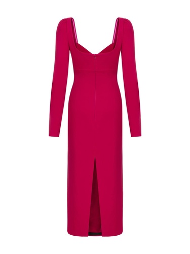  Pencere Detaylı Midi Elbise