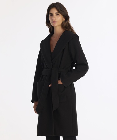  YARGICI Kapüşonlu Ve Kemerli Uzun Palto