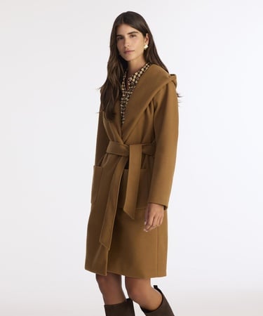  YARGICI Kapüşonlu Ve Kemerli Uzun Palto