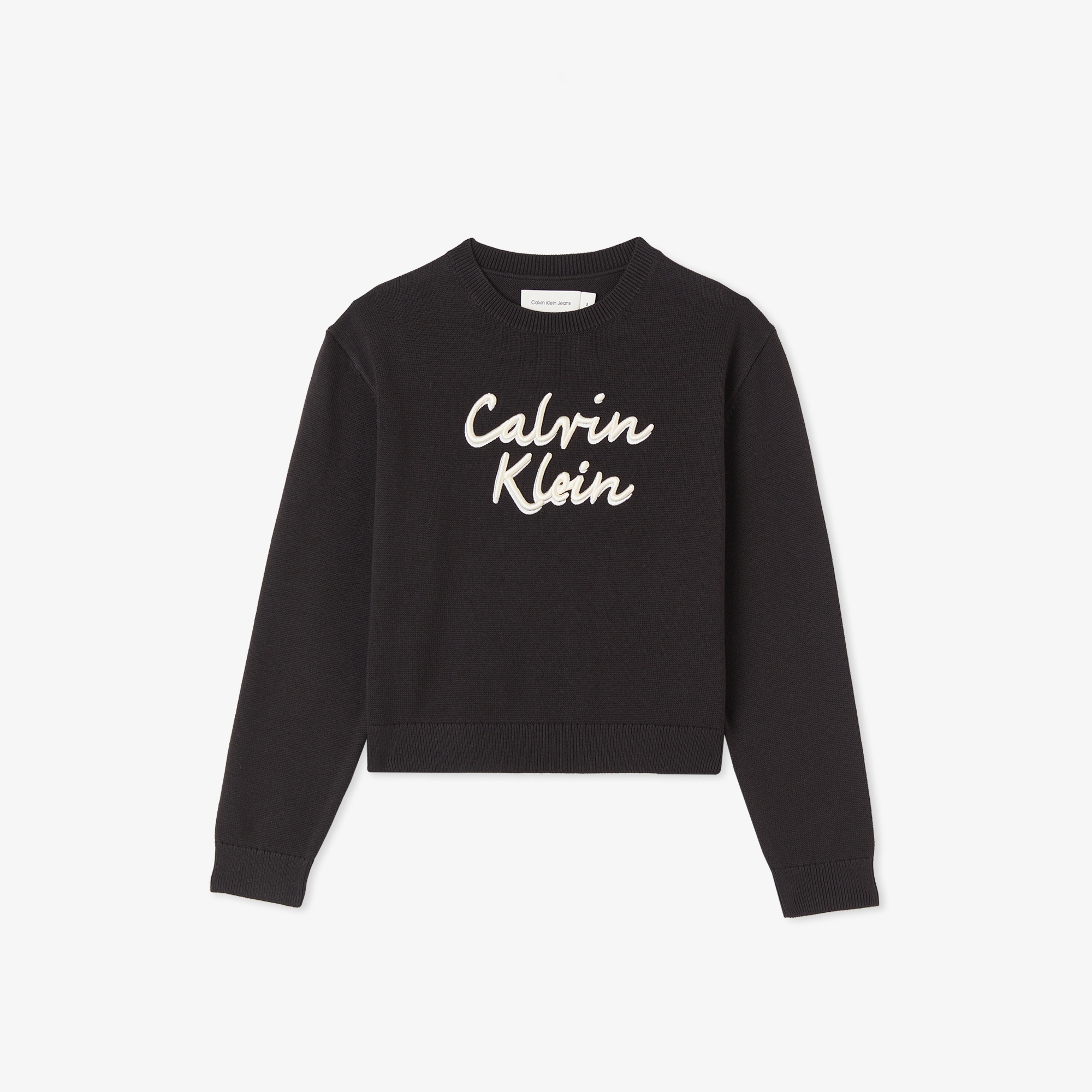 Calvin Klein Logo Metallic Intersia Çocuk Siyah Triko