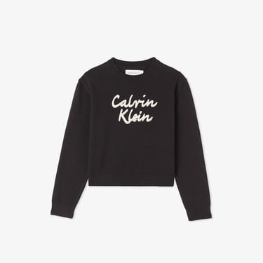  Calvin Klein Logo Metallic Intersia Çocuk Siyah Triko