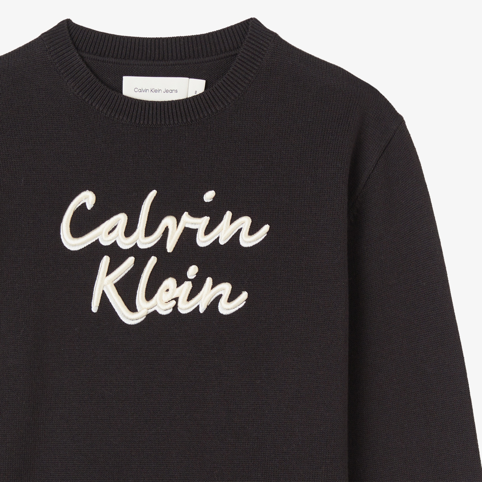 Calvin Klein Logo Metallic Intersia Çocuk Siyah Triko