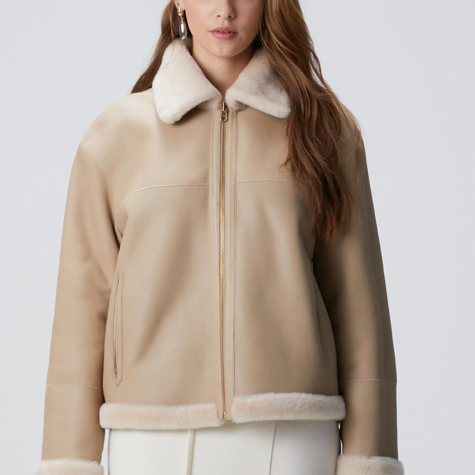 Network Kadın Bej Çift Taraflı Deri Kaban