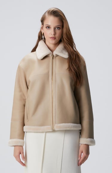  Network Kadın Bej Çift Taraflı Deri Kaban