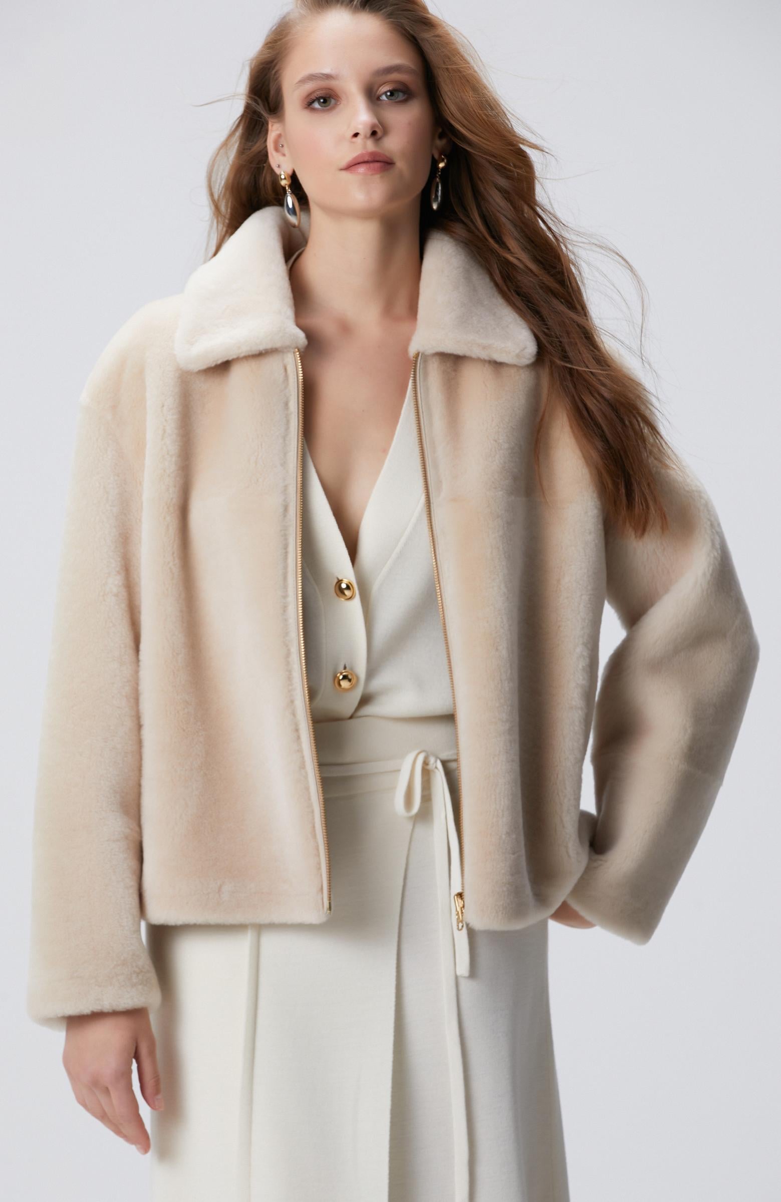  Network Kadın Bej Çift Taraflı Deri Kaban