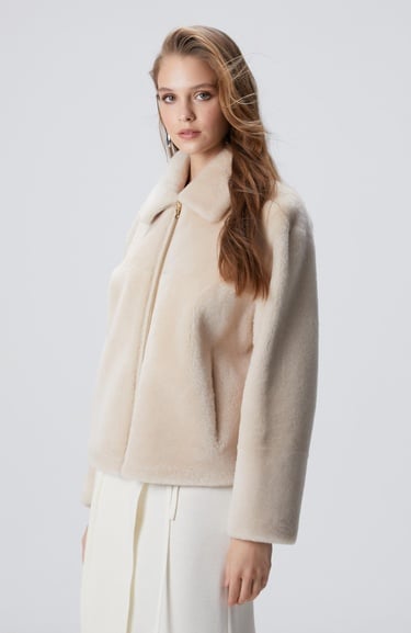  Network Kadın Bej Çift Taraflı Deri Kaban