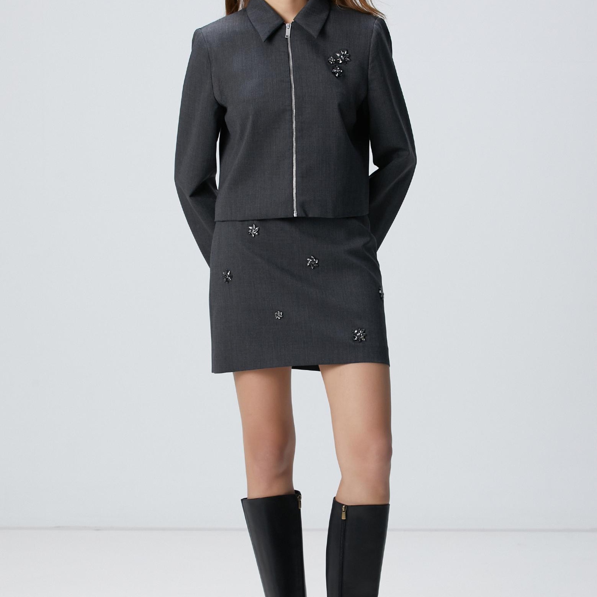 Network Kadın Koyu Gri Yün Karışımlı Ceket