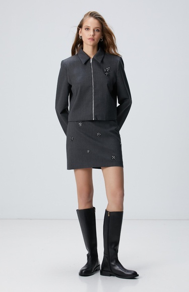  Network Kadın Koyu Gri Yün Karışımlı Ceket