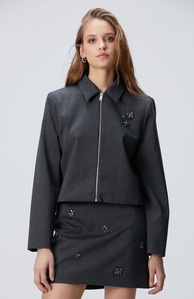  Network Kadın Koyu Gri Yün Karışımlı Ceket