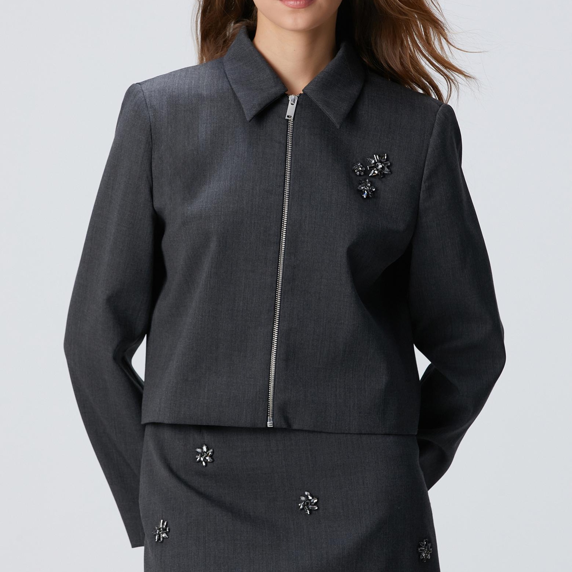 Network Kadın Koyu Gri Yün Karışımlı Ceket