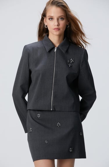  Network Kadın Koyu Gri Yün Karışımlı Ceket