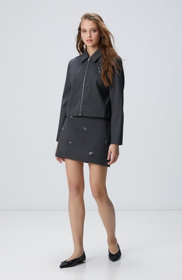  Network Kadın Koyu Gri Yün Karışımlı Ceket