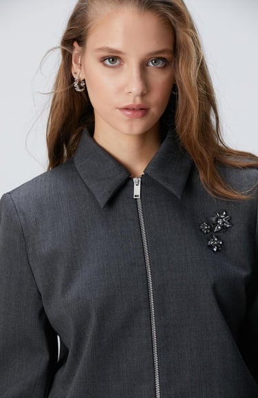  Network Kadın Koyu Gri Yün Karışımlı Ceket