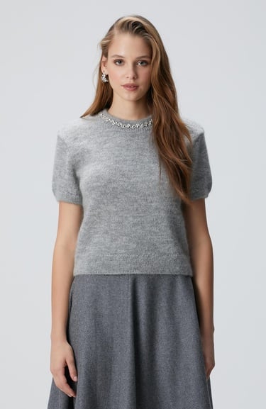  Network Kadın Gri Melanj Kazak