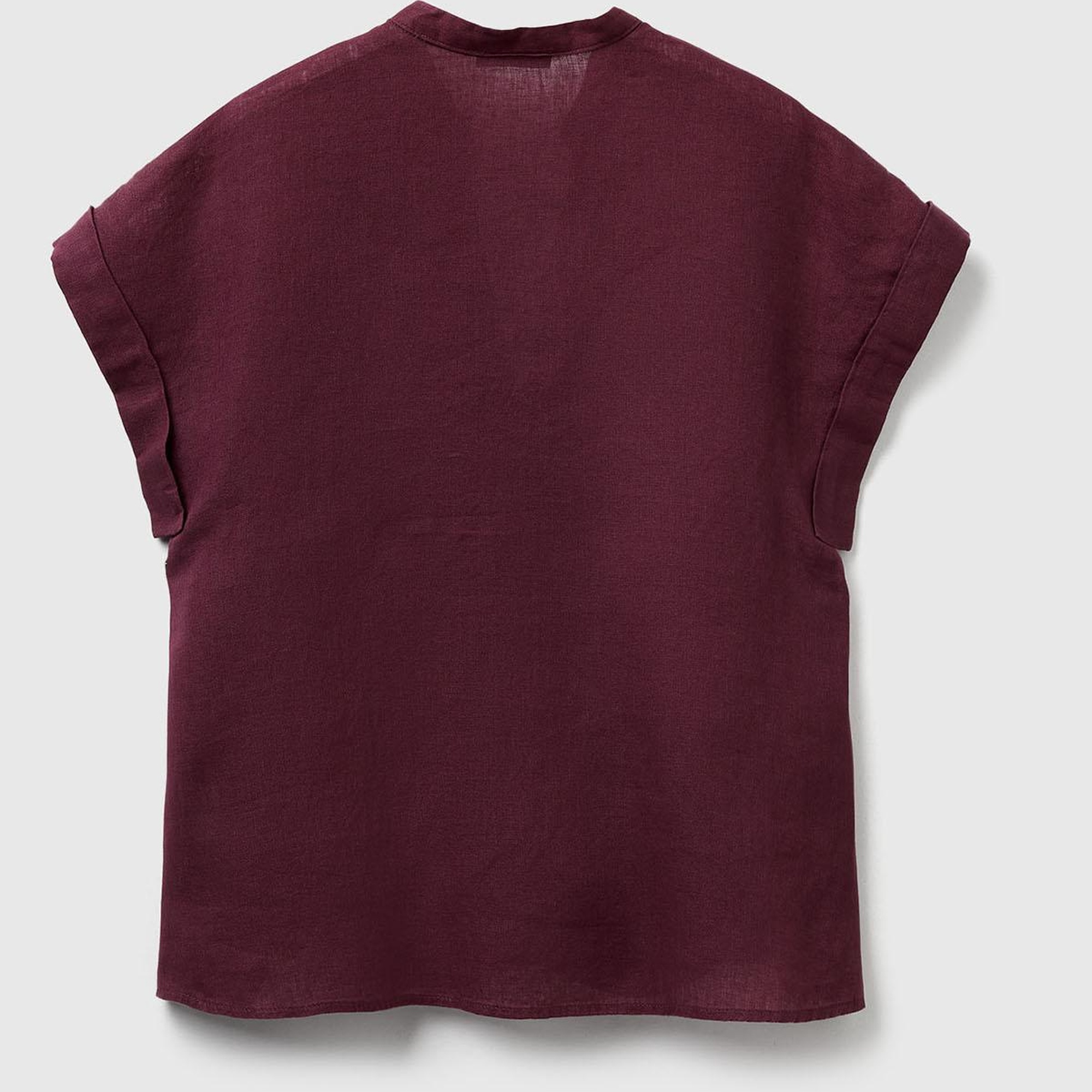 Kadın Mürdüm %100 Keten V Yaka Kimono Kol Bluz