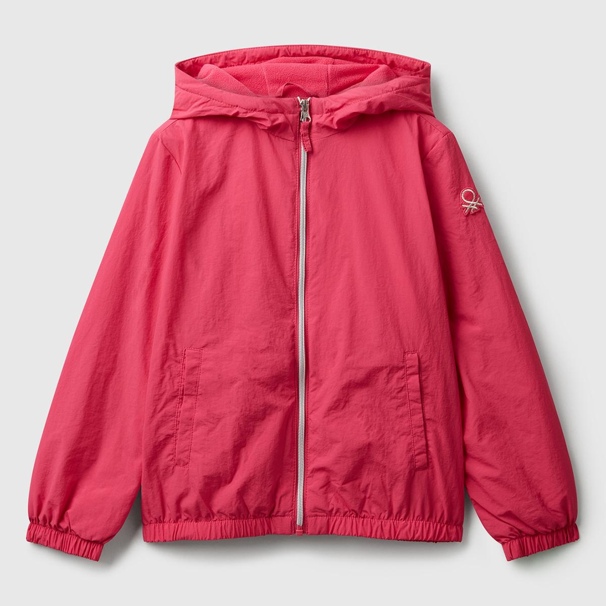 Kız Çocuk Açık MAvi Simli Logo Detaylı Cepli Kapüşonlu Jarse Yağmurluk