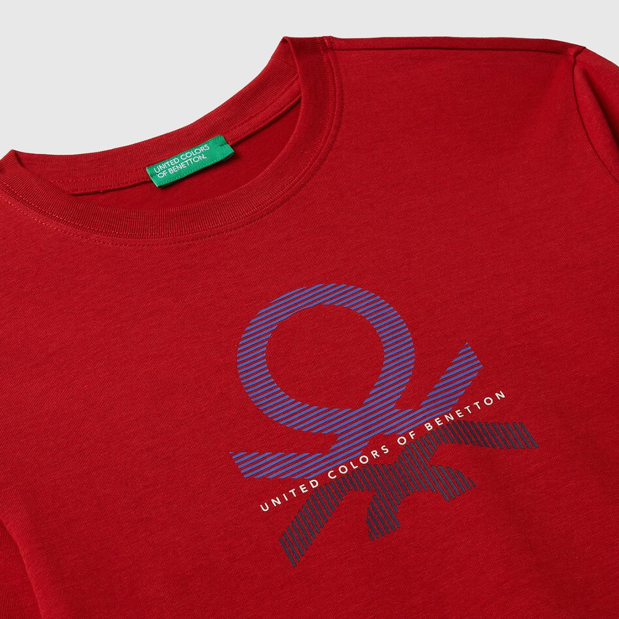 Erkek Çocuk Kırmızı Önü Logo Baskılı Bisiklet Yaka Jarse Uzun Kollu T-shirt