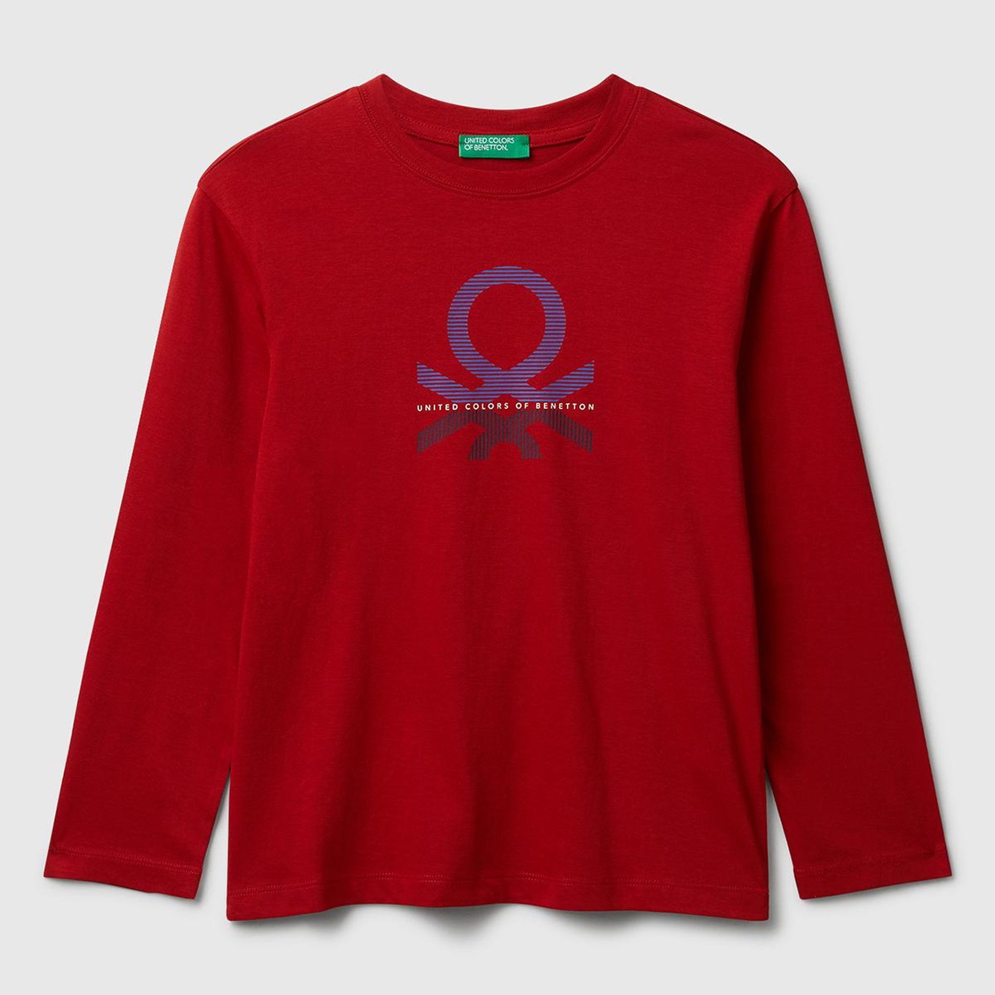 Erkek Çocuk Kırmızı Önü Logo Baskılı Bisiklet Yaka Jarse Uzun Kollu T-shirt