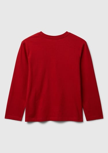  Erkek Çocuk Kırmızı Önü Logo Baskılı Bisiklet Yaka Jarse Uzun Kollu T-shirt