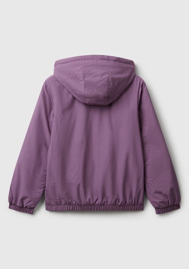  Kız Çocuk Mor Simli Logo Detaylı Cepli Kapüşonlu Jarse Yağmurluk