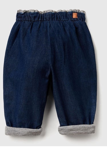  Bebek Lacivert Logo Etiketli Astarlı Beli Lastikli İpli Denim Pantolon