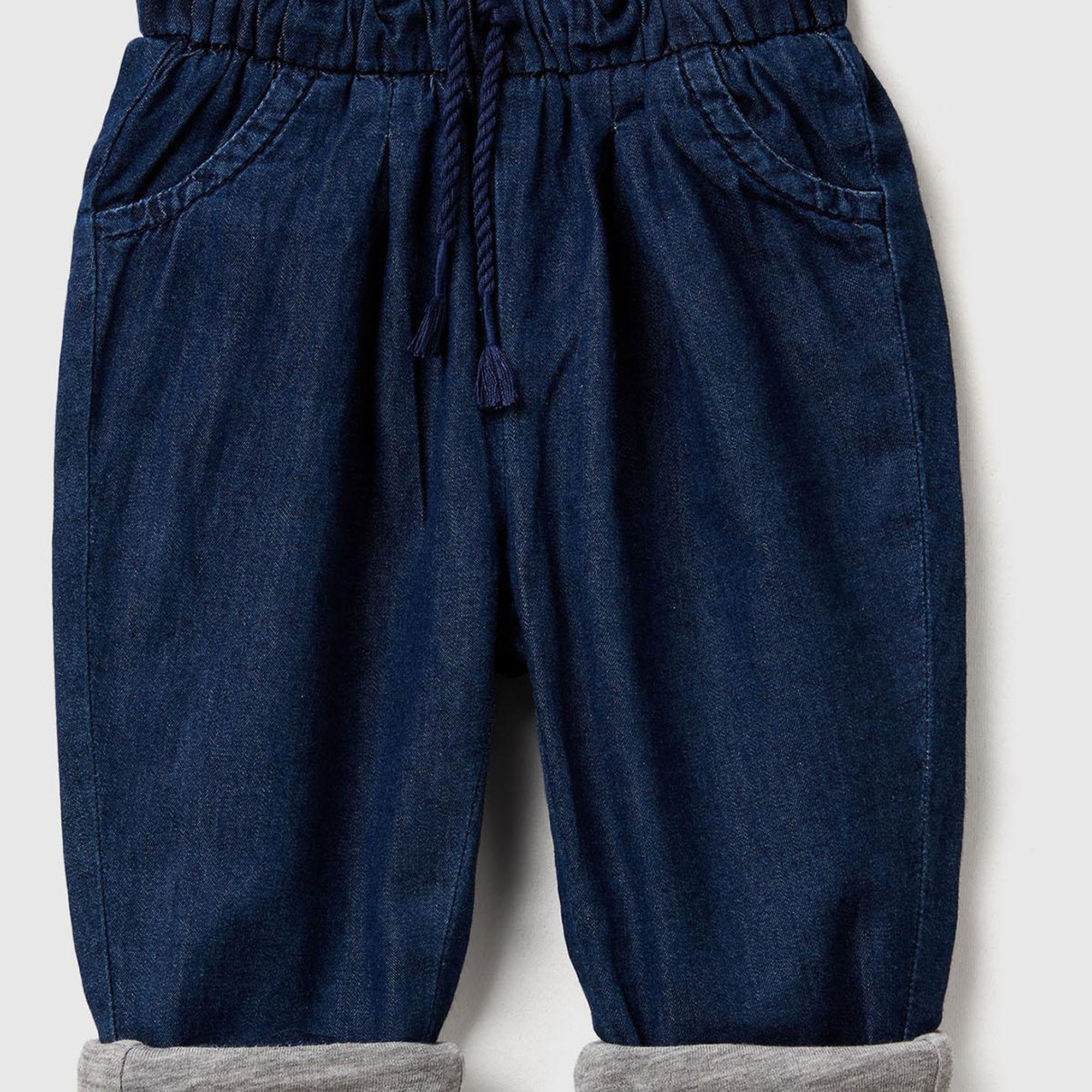 Bebek Lacivert Logo Etiketli Astarlı Beli Lastikli İpli Denim Pantolon