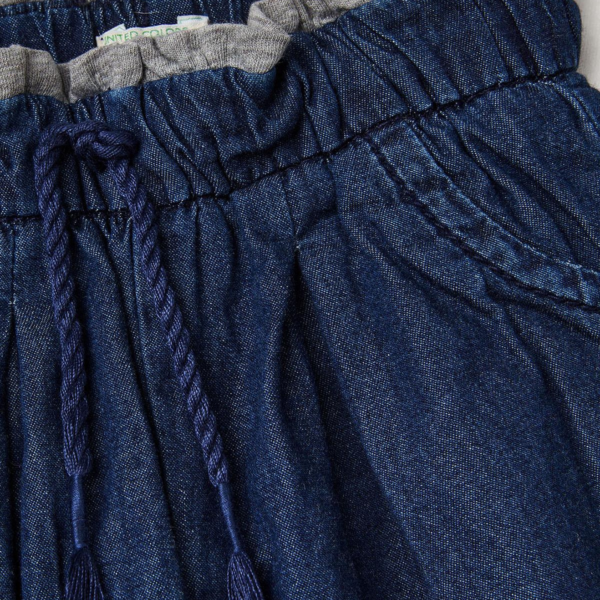 Bebek Lacivert Logo Etiketli Astarlı Beli Lastikli İpli Denim Pantolon