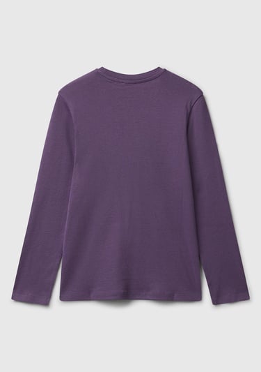  Kız Çocuk Mor Parıltılı Logo Baskılı Regular Fit Uzun Kollu T-shirt