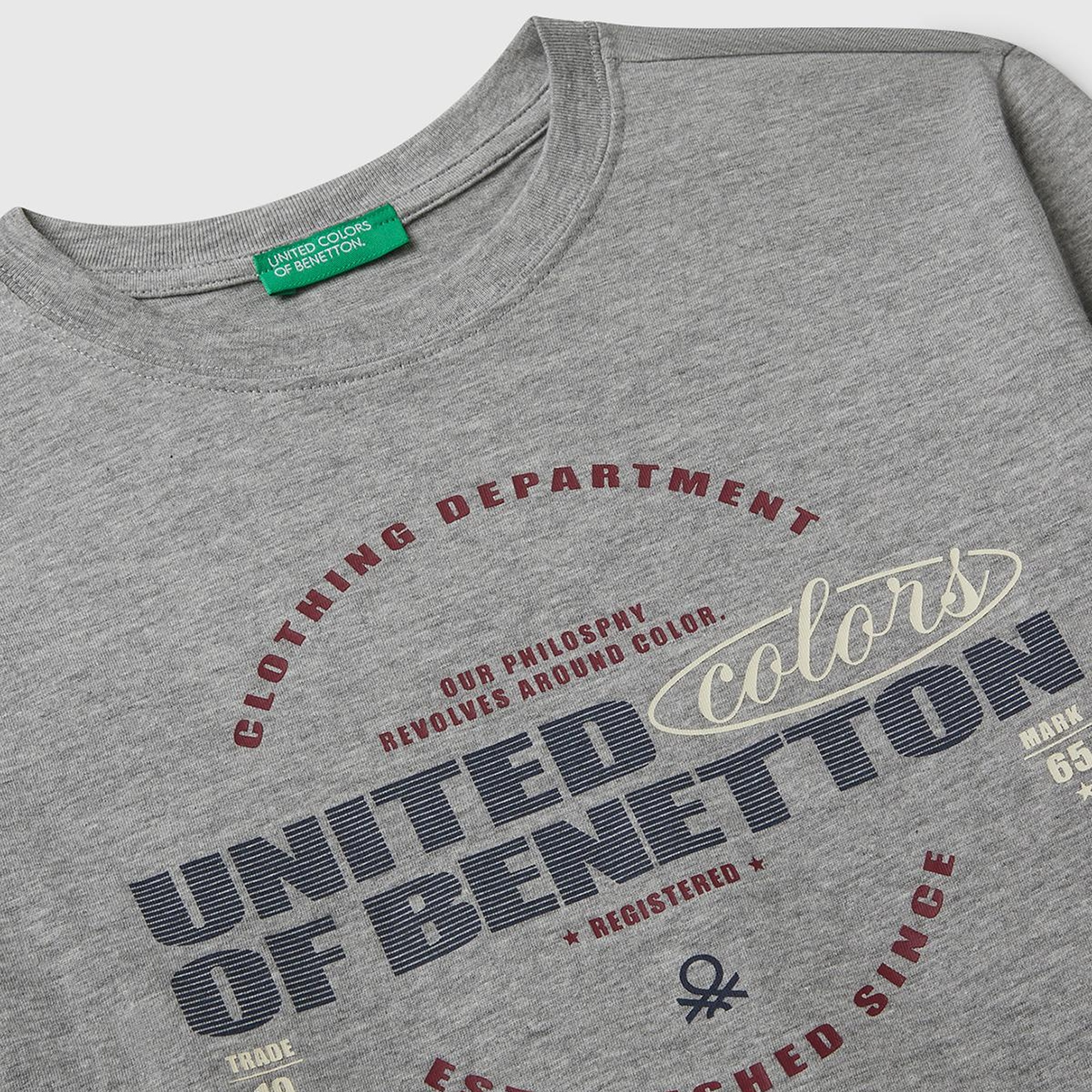 Erkek Çocuk Gri Melanj Önü Logo Baskılı Bisiklet Yaka Jarse Uzun Kollu T-shirt