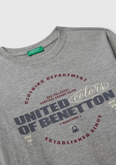  Erkek Çocuk Gri Melanj Önü Logo Baskılı Bisiklet Yaka Jarse Uzun Kollu T-shirt