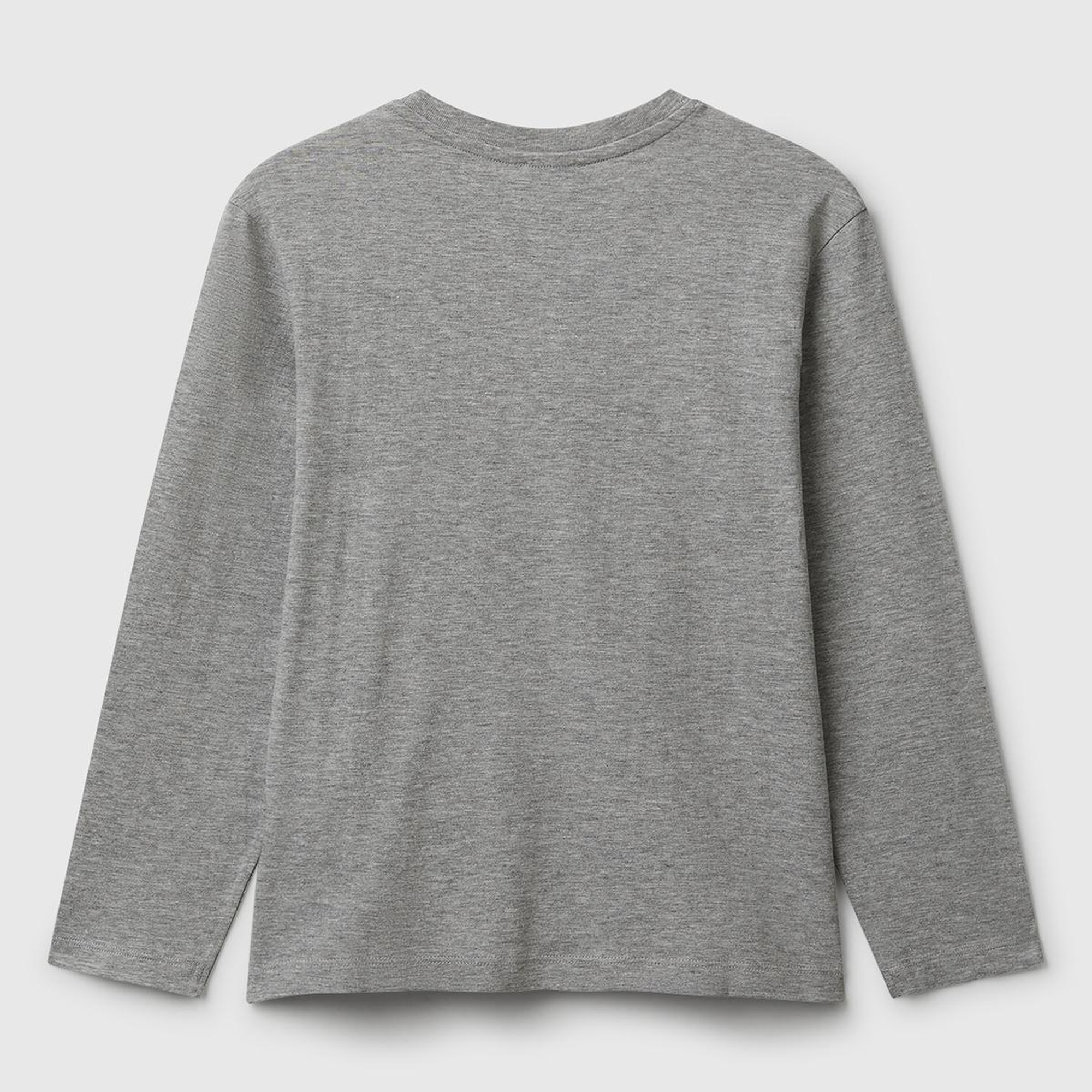 Erkek Çocuk Gri Melanj Önü Logo Baskılı Bisiklet Yaka Jarse Uzun Kollu T-shirt