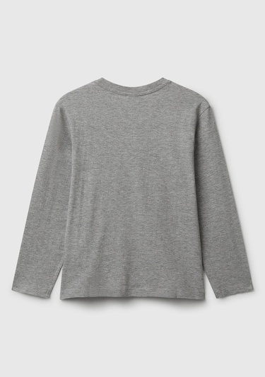  Erkek Çocuk Gri Melanj Önü Logo Baskılı Bisiklet Yaka Jarse Uzun Kollu T-shirt