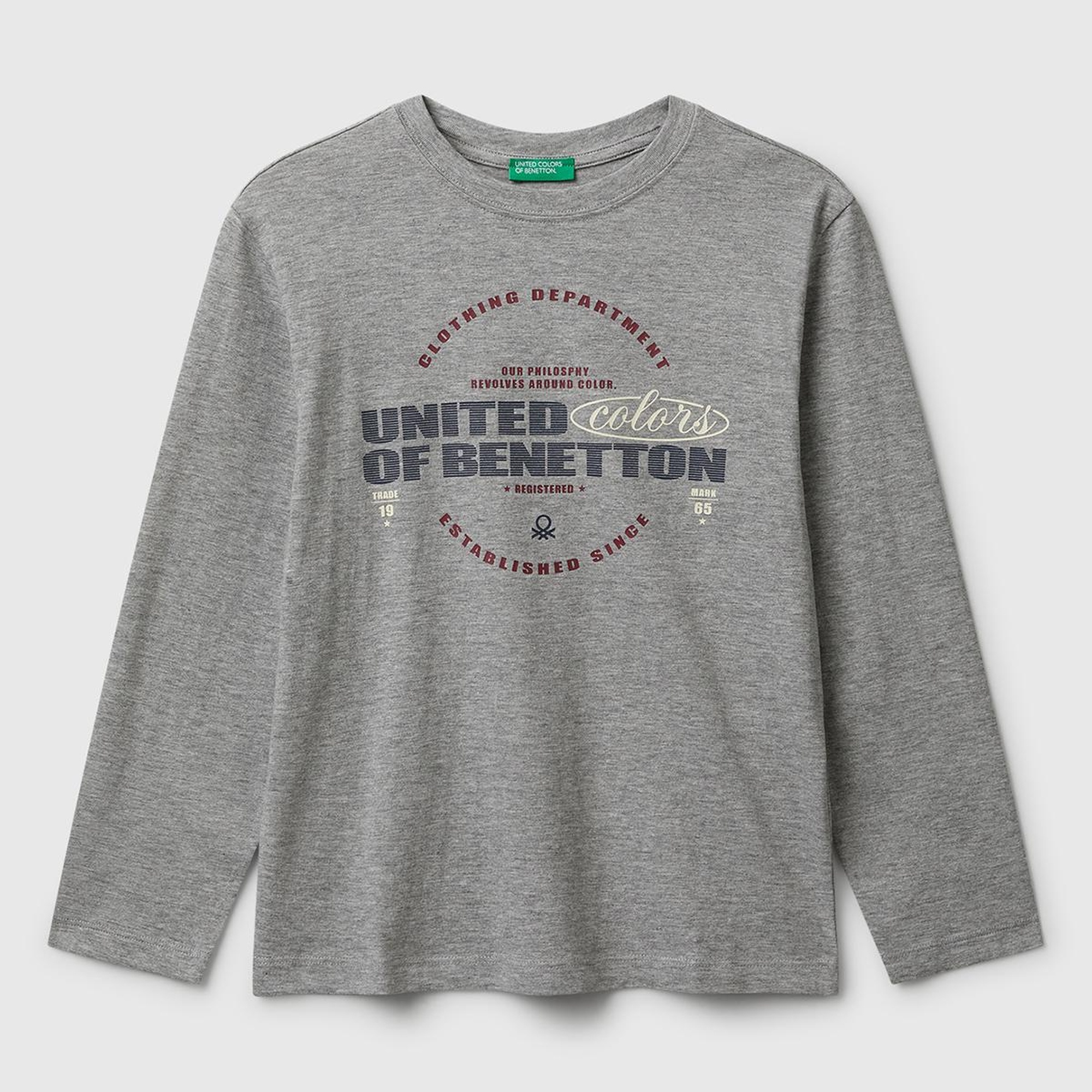 Erkek Çocuk Gri Melanj Önü Logo Baskılı Bisiklet Yaka Jarse Uzun Kollu T-shirt