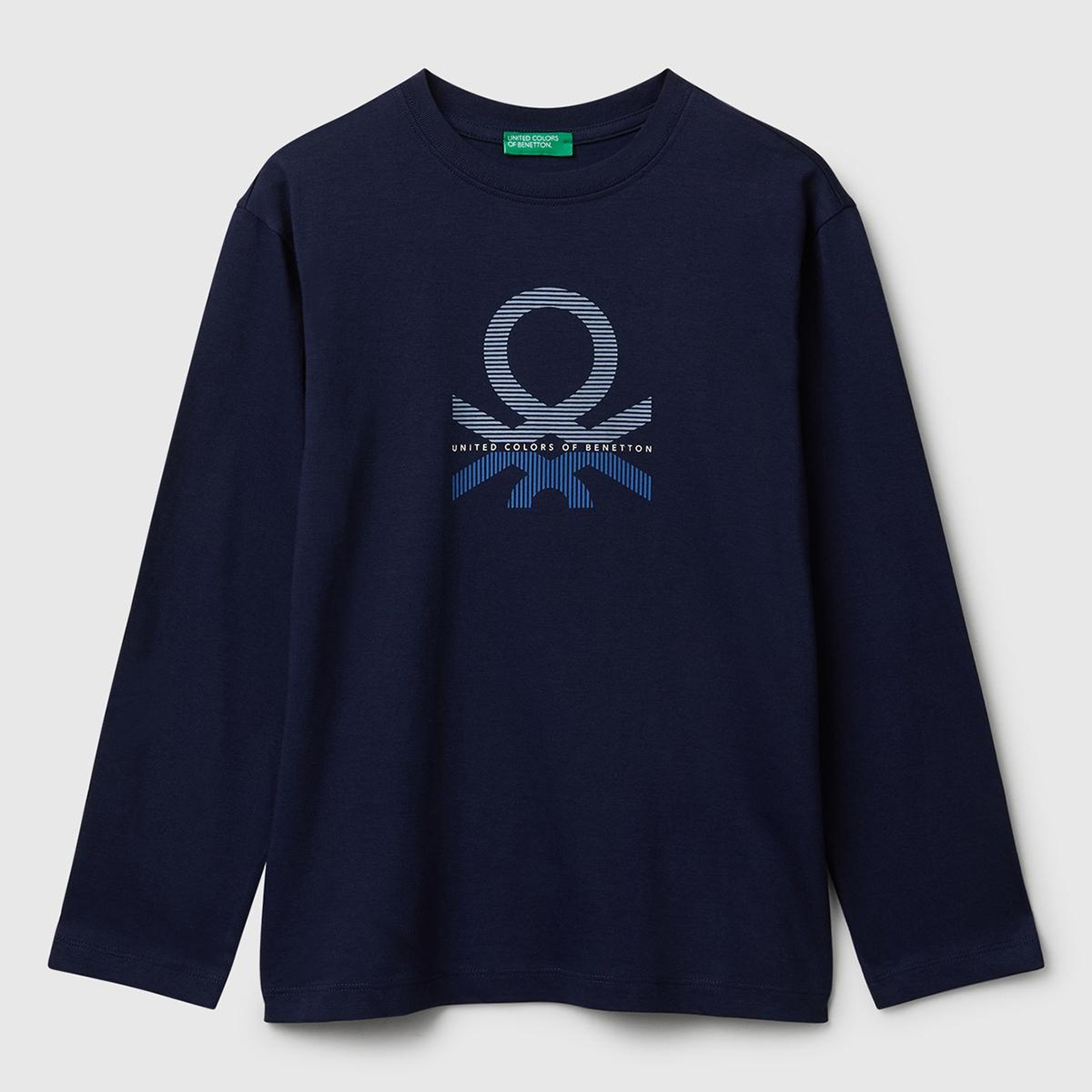 Erkek Çocuk Lacivert Önü Logo Baskılı Bisiklet Yaka Jarse Uzun Kollu T-shirt