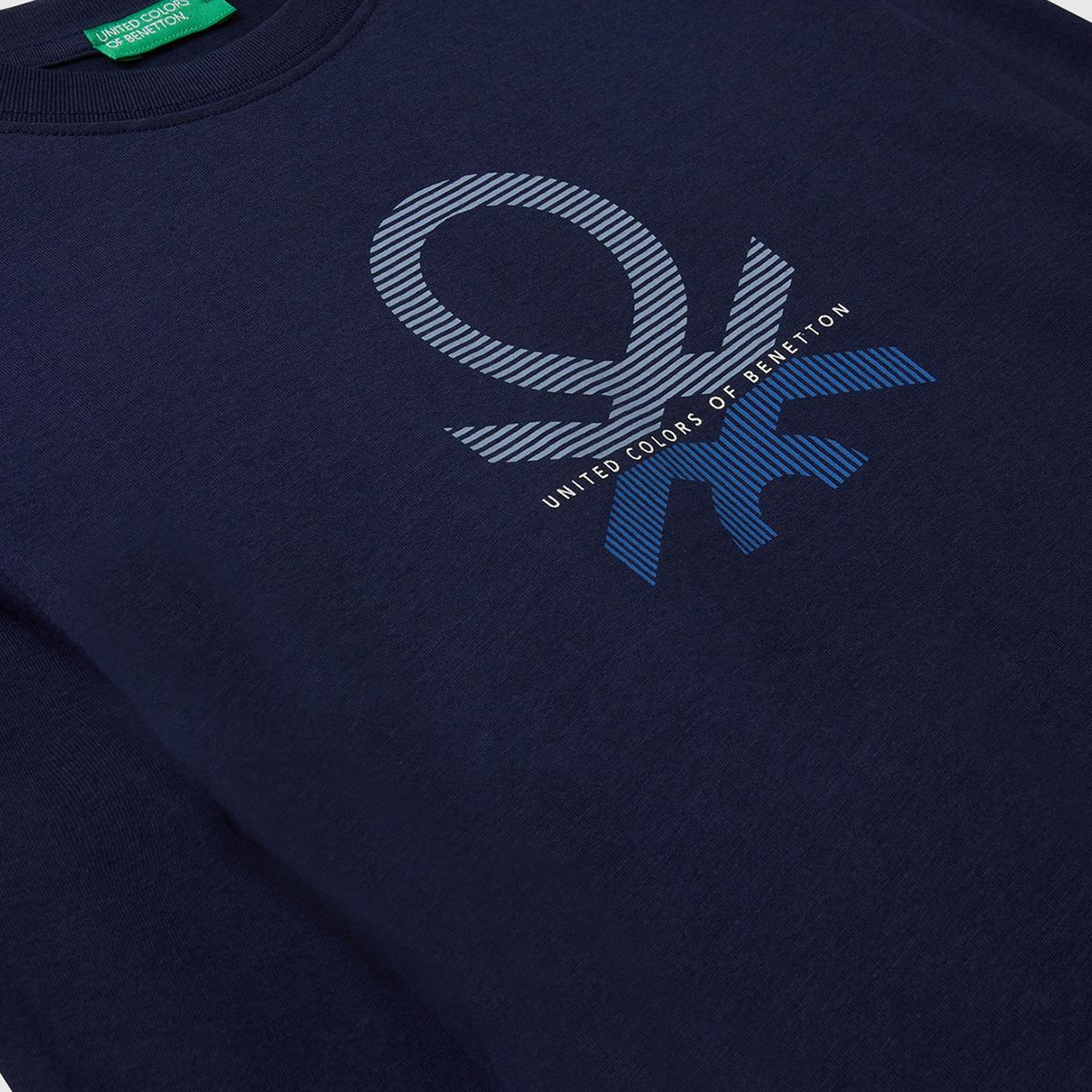 Erkek Çocuk Lacivert Önü Logo Baskılı Bisiklet Yaka Jarse Uzun Kollu T-shirt