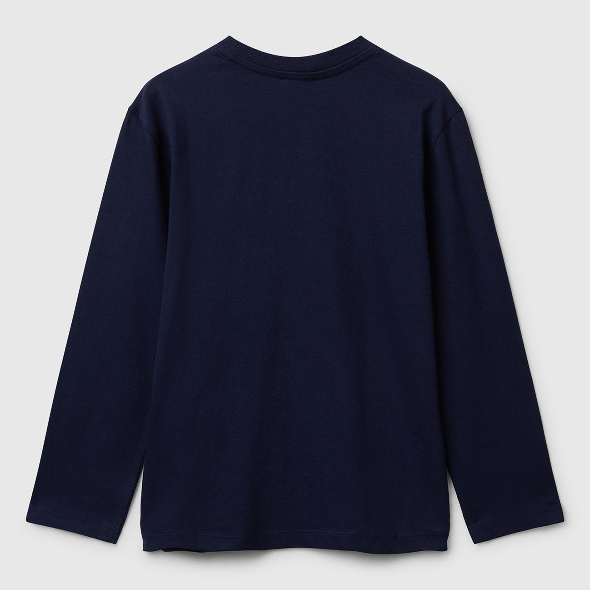 Erkek Çocuk Lacivert Önü Logo Baskılı Bisiklet Yaka Jarse Uzun Kollu T-shirt
